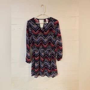 Xhilaration Chevron Long Sleeve Dress Women’s Large Multicolor Boho